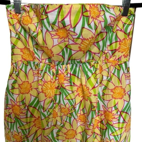 Lilly Pulitzer Wyatt Classic Dress Strapless Floral Fit And Flare Yellow Size 8 - Picture 4 of 12